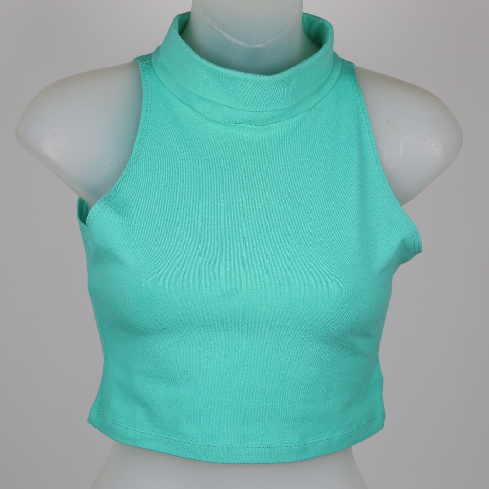 Blue Green Crop Top Turtle Neck